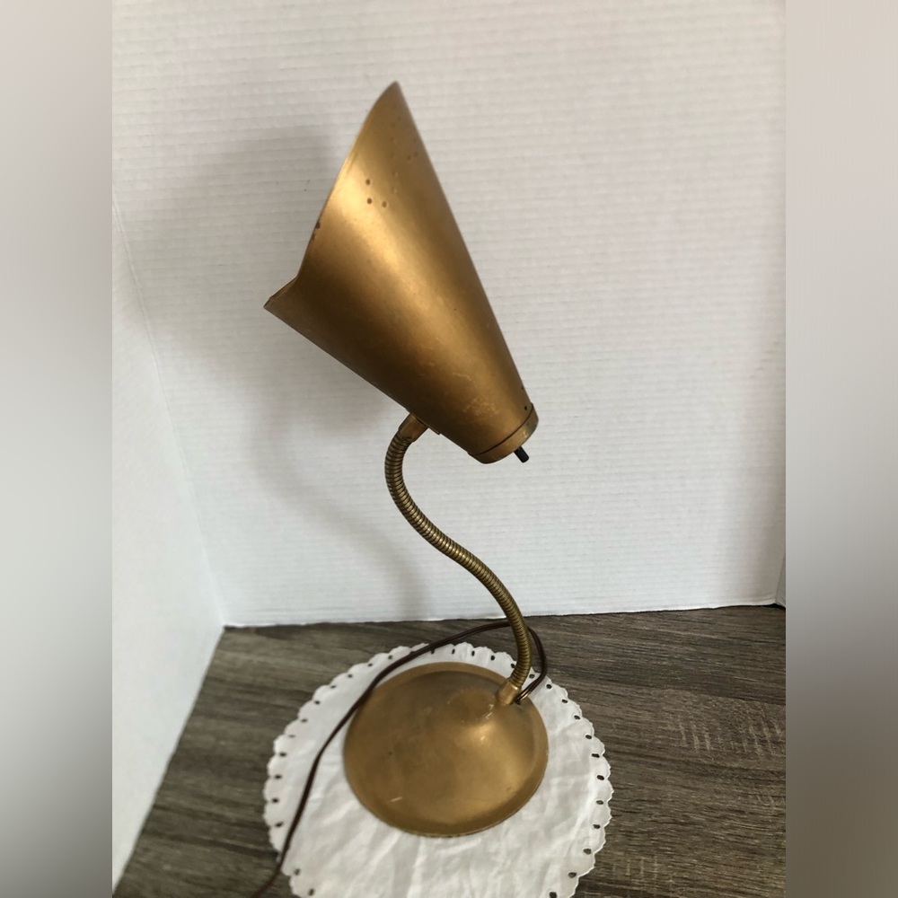 Vtg MCM Gooseneck Lamp with Perforated Shade - Picture 5 of 15